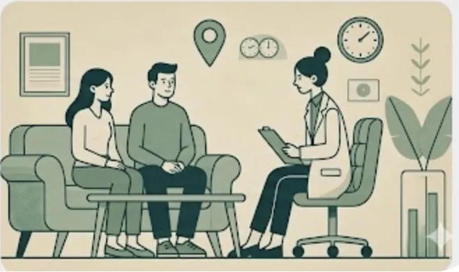 Terapia de pareja: psicóloga atendiendo a una pareja en consulta