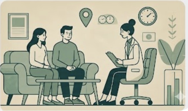 Terapia de pareja: psicóloga atendiendo a una pareja en consulta